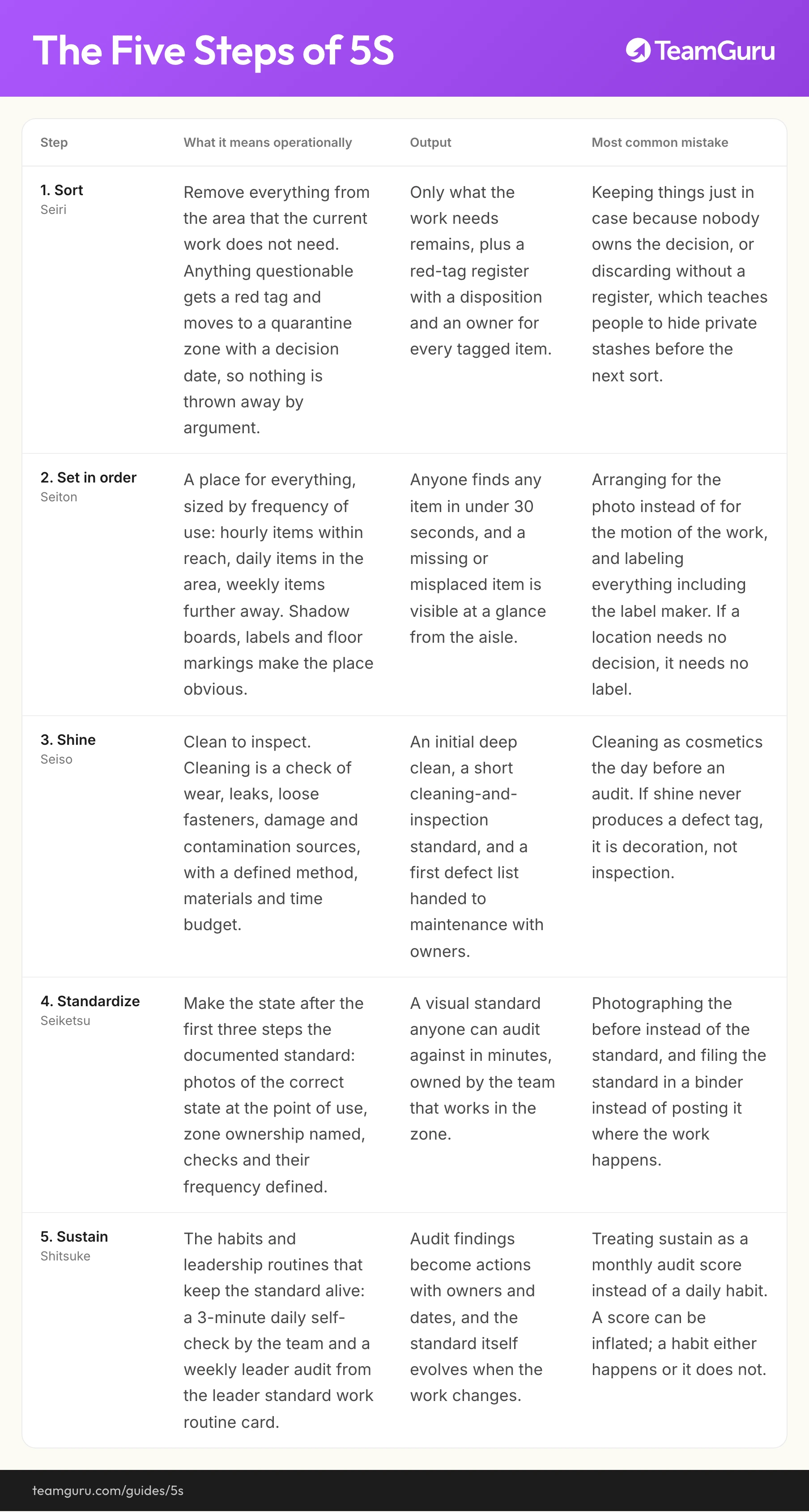 5S implementation diagram (TeamGuru guide)